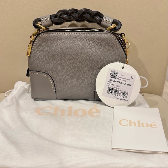 CHLOE Mini Daria Leather Chain Crossbody Shoulder Bag Stromy Gray NWT - Picture 14 of 16